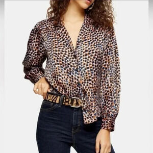 Topshop Animal Smudge Print Balloon Sleeve Satin Top
Blouse Top Size 10 Workwear